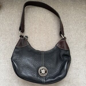 Vintage Dooney‎ & Bourke Black Pebble Brown Flat Leather Hobo Shoulder Bag Y2K